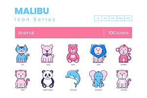 100 Animal Icons Malibu Series