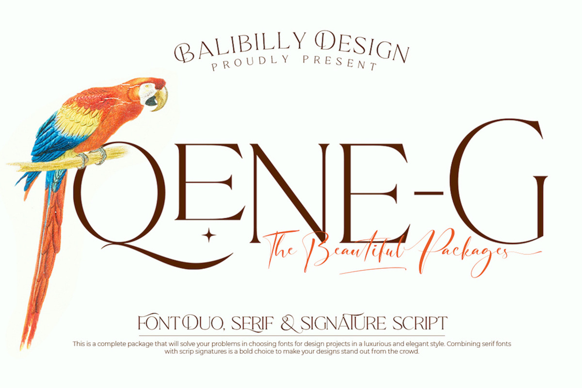 Qene-G - Duo Serif & Signature, a Serif Font by Balibilly Design (Photo 1 of 15)
