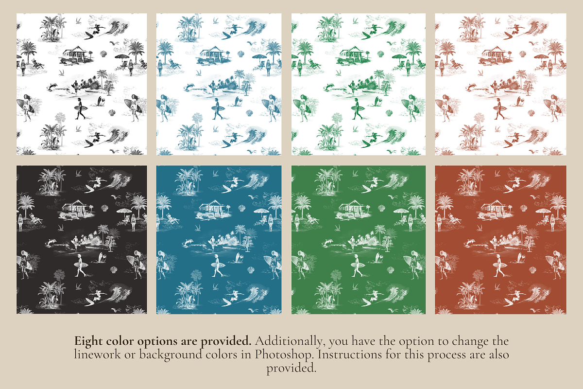 The Surfer Toile de Jouy Pattern, a Background Graphic by Hughes Studio (Photo 10 of 13)