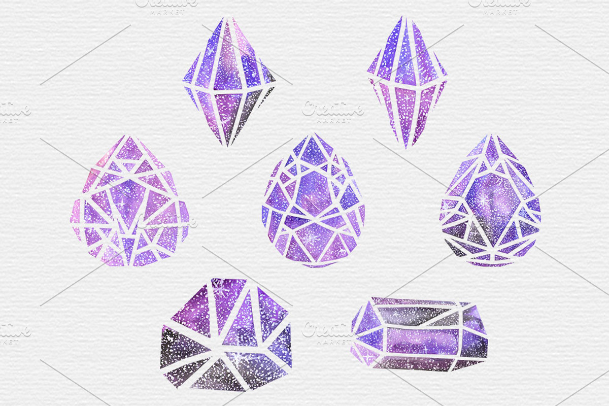 Watercolor Galaxy Crystal Clipart, an Illustration by TigerlilyDesignCo (Photo 2 of 2)