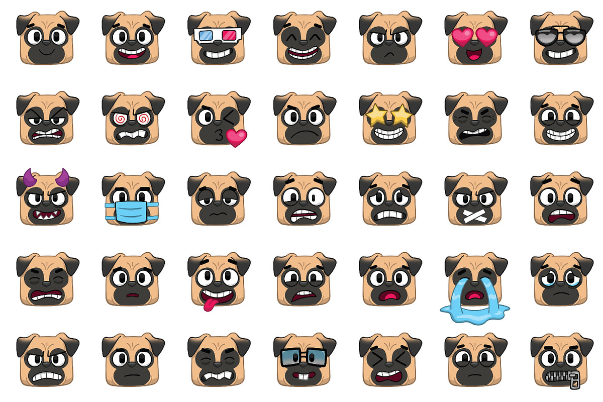 Pug Emoji Set, an Animal Illustration by Cartoon Shop (Photo 3 of 10)
