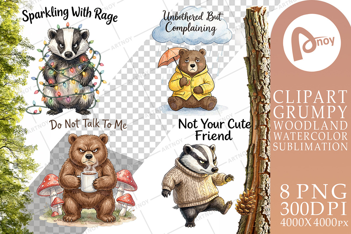 Grumpy Woodland Hygge Sublimation, a Decorative Illustration by Artnoy (Photo 15 of 18)