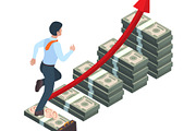 Businessman running up money stacks, a Finance Illustration by Onyx (Thumbnail 2 of 3)