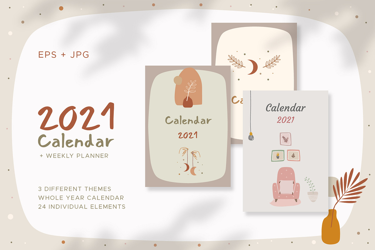 2021 Wall Calendar Cute Illustration, a Templates & Theme by Kalstud (Photo 1 of 8)