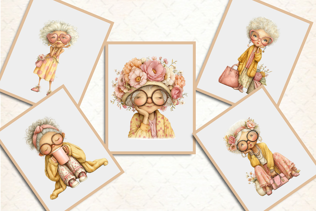 Watercolor Funny Old Lady Clipart, a Seasonal Illustration by Rose Art (Photo 4 of 5)