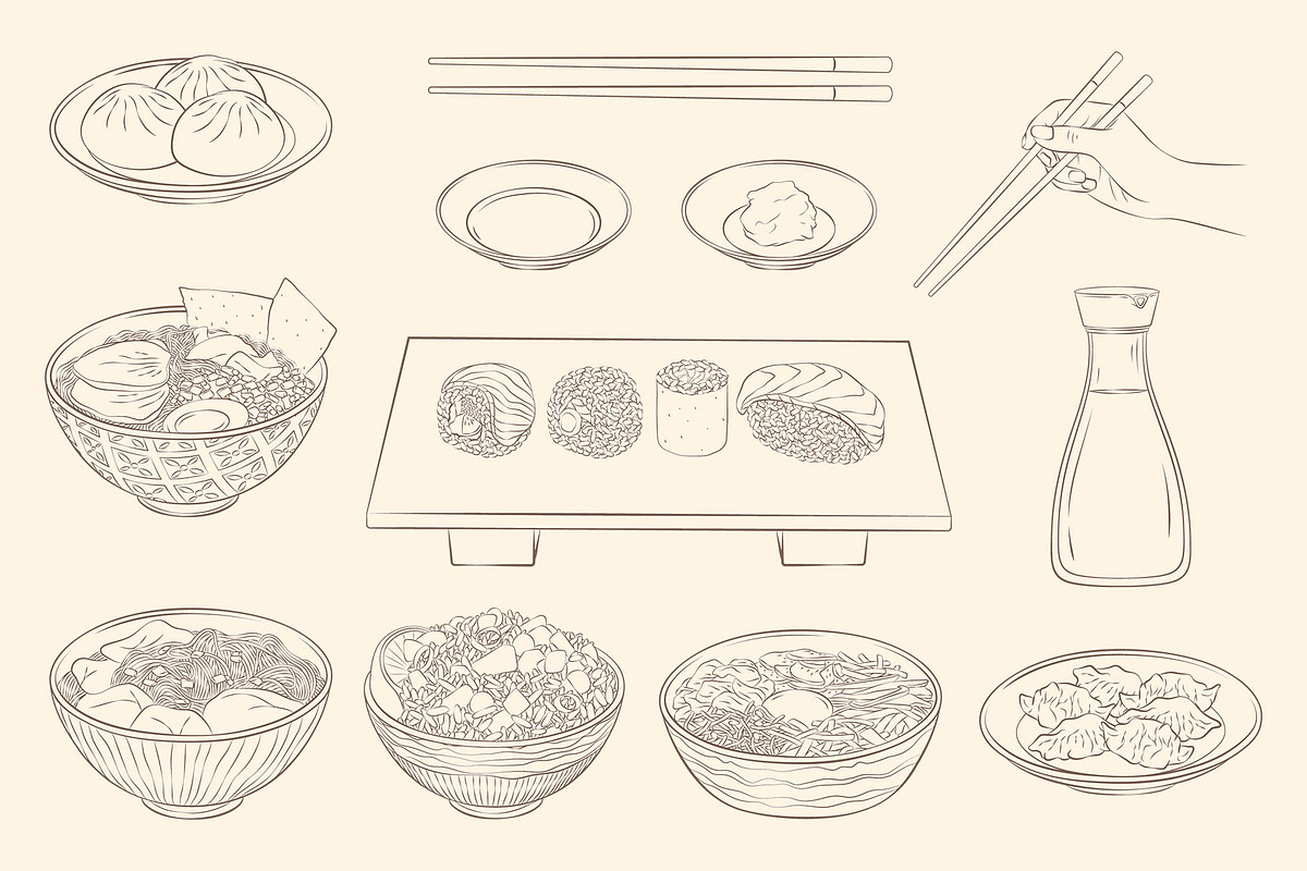 Asian Food Illustrations, an Object Graphic by DesignerCandies (Photo 3 of 4)