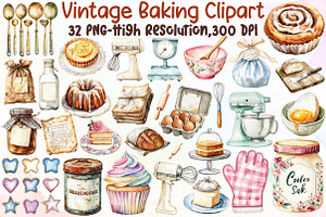 Watercolor Vintage Baking Clipart, an Illustration by Sublimation Artist