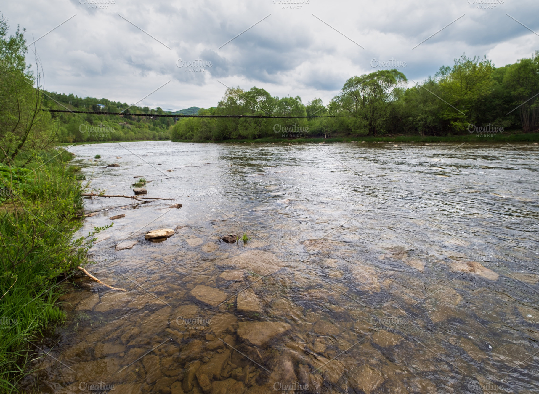 Spring picturesque river band view. Mountains scenery view behin, a Nature Photo by YuriyB