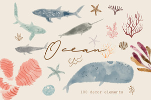 Watercolor Sea Animals Bundle