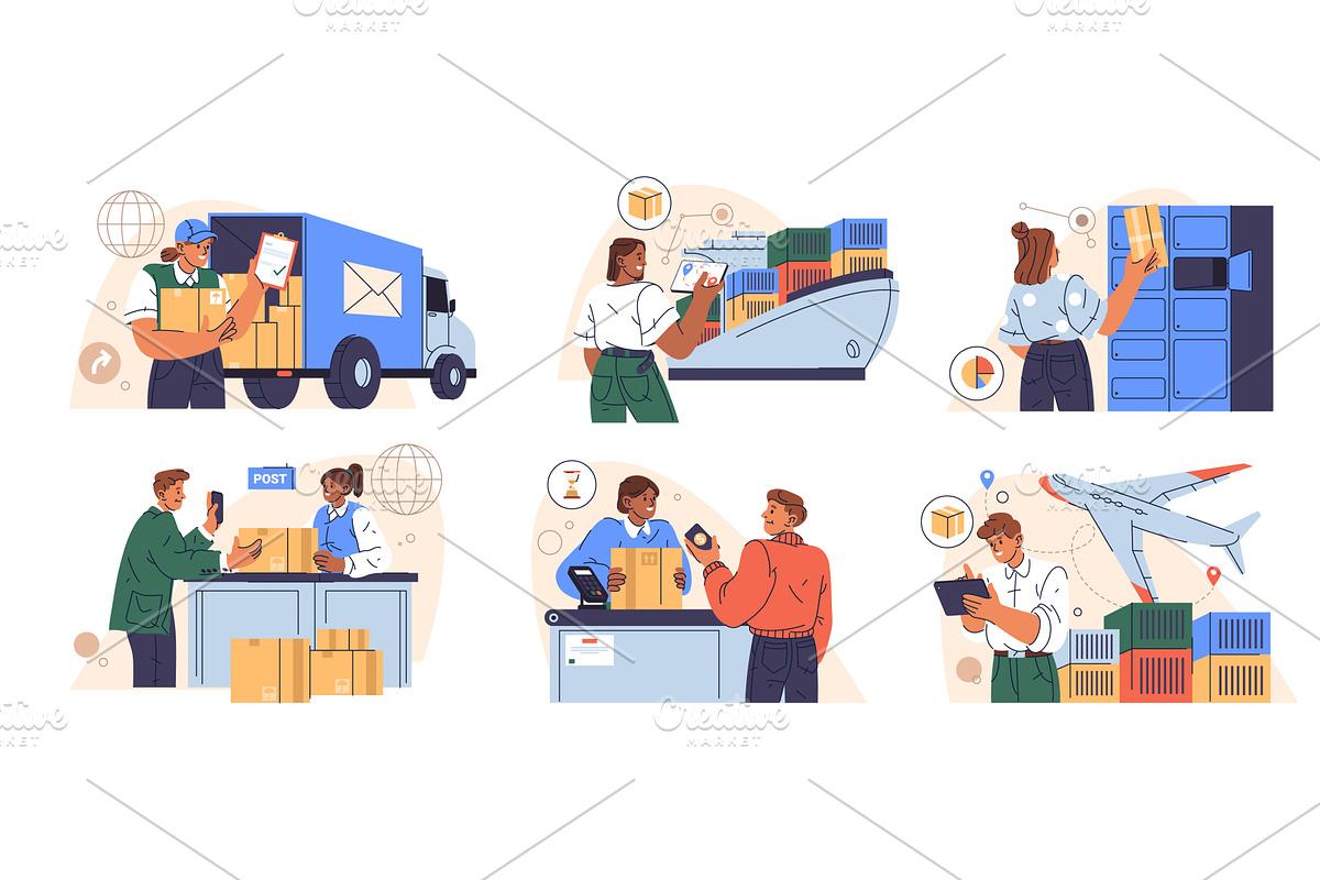 Logistic vector sign set. Parcel, a Transportation Illustration by Elegant Solution