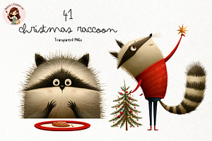 Christmas Raccoon PNG Clipart, a Seasonal Illustration by Nicolle's Colorful Art