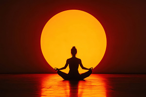 Silhouette of a person meditating du, a Photo by Tanuart