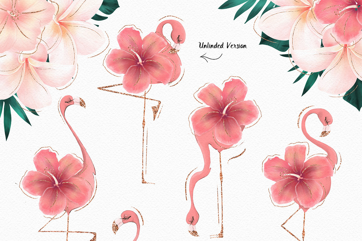 Tropical Flowers & Flamingos ClipArt, an Illustration by Pretty Little ...