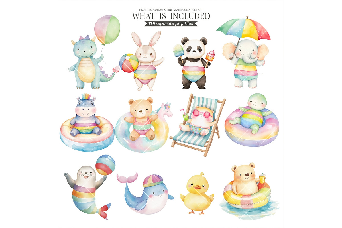 Pool Party, Summer Party Watercolor, an Illustration by CharmClipart (Photo 4 of 10)