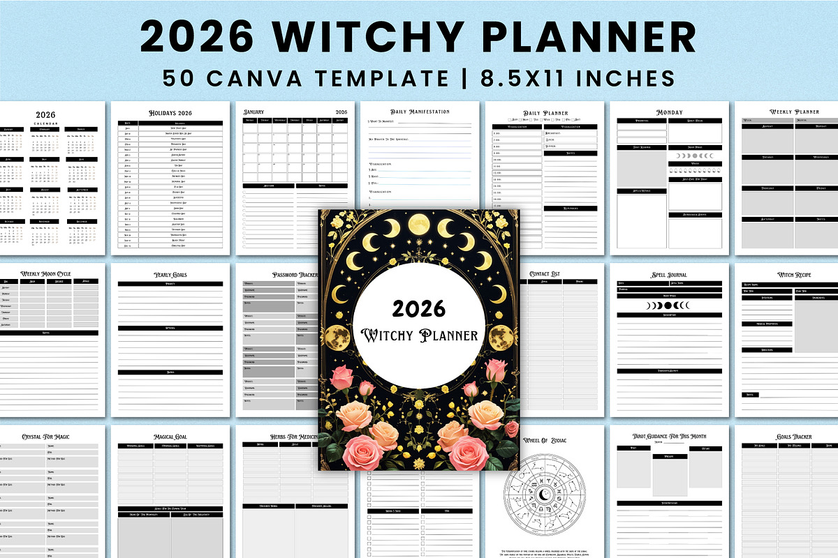 2026 Witchy Planner For Canva, a Stationery Template by Shumaya (Photo 1 of 6)