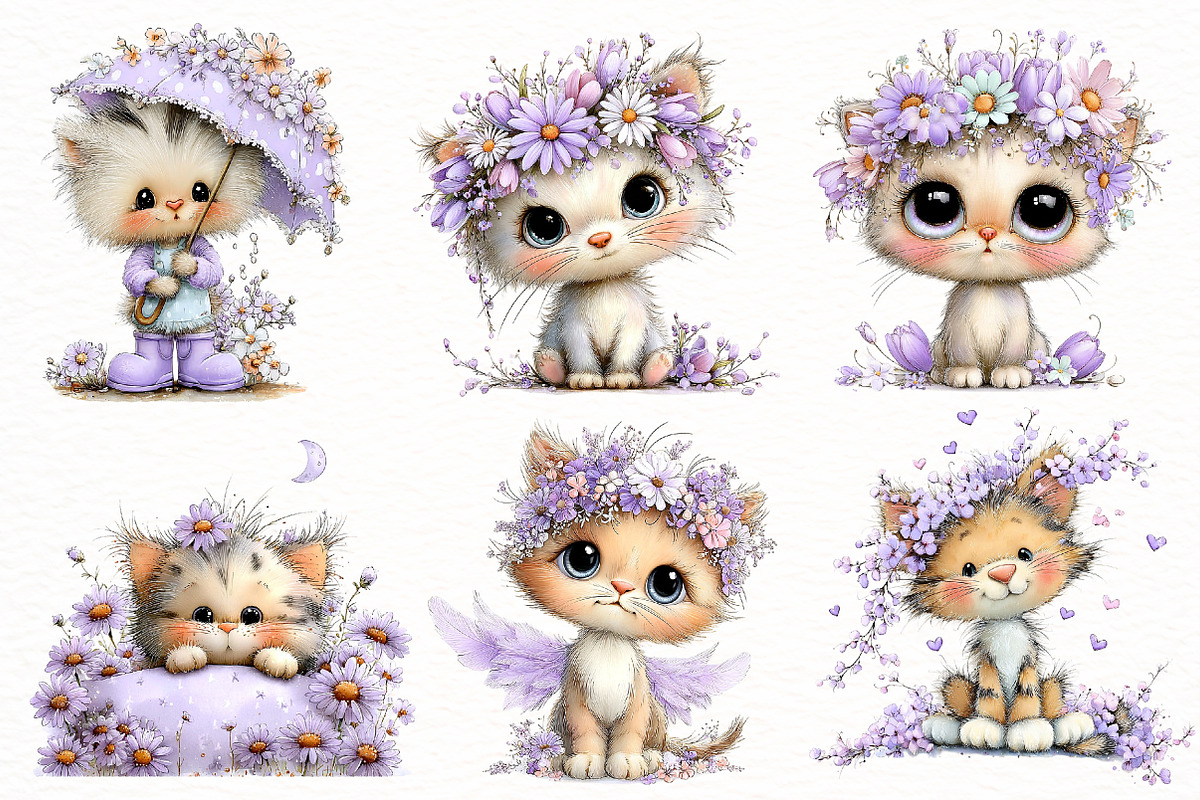 Whimsical spring cat Clipart, an Illustration by Designworld (Photo 3 of 7)