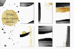 Modern Black & Gold Watercolor Set