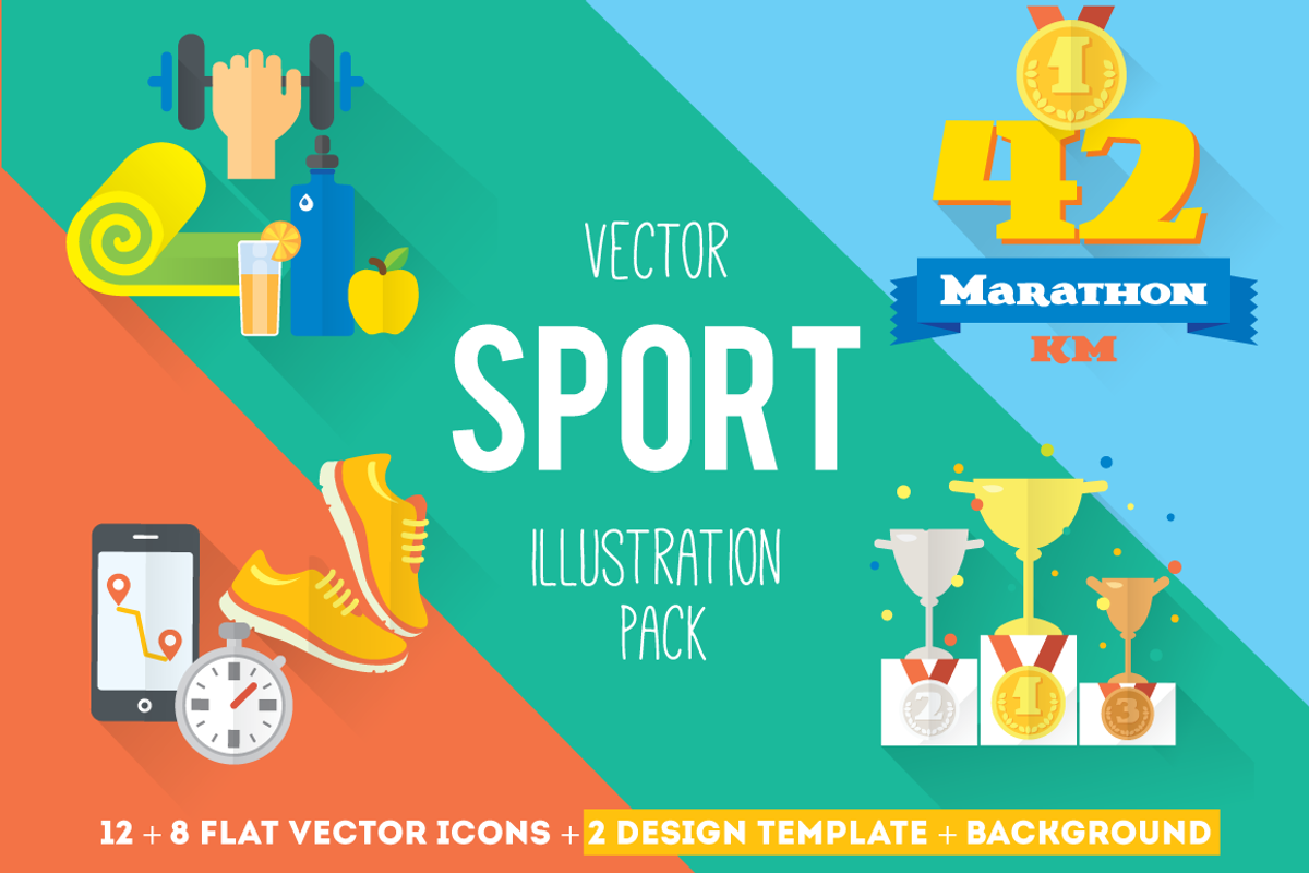 12+8 Sport icons + 2 design template, a Food Illustration by Olyzel (Photo 1 of 5)