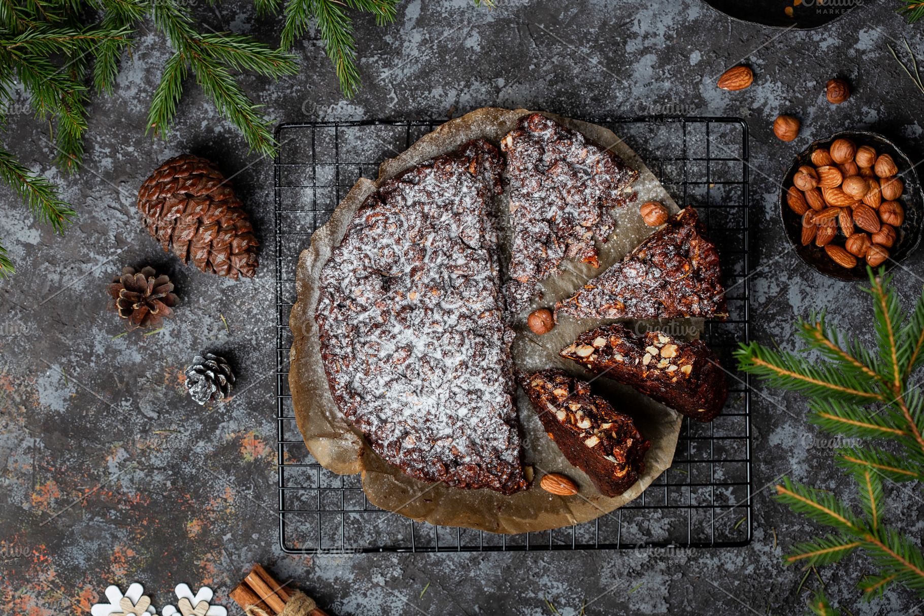 Panforte italian christmas cake containing almond, appetizing, and background, a Food & Drink Photo by Marina_Pronina