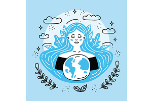 woman with eco friendly line art, a Person Illustration by studiogstock
