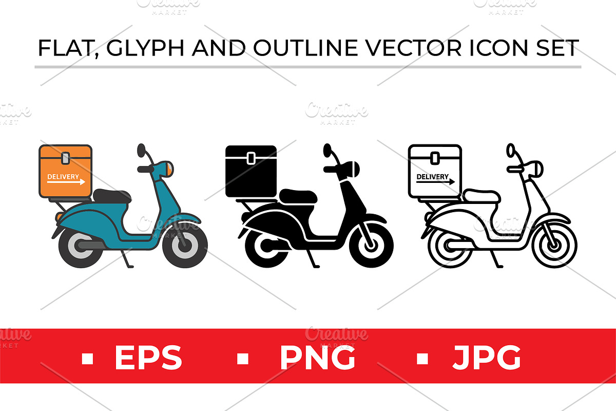 Delivery Scooter Icon Set Vector, an Outline Icon by Artonix (Photo 1 of 2)