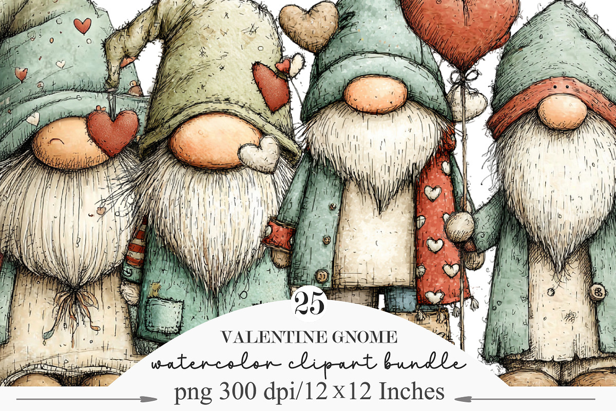 Whimsical Valentine Gnome Clipart, an Illustration by Designking (Photo 1 of 5)
