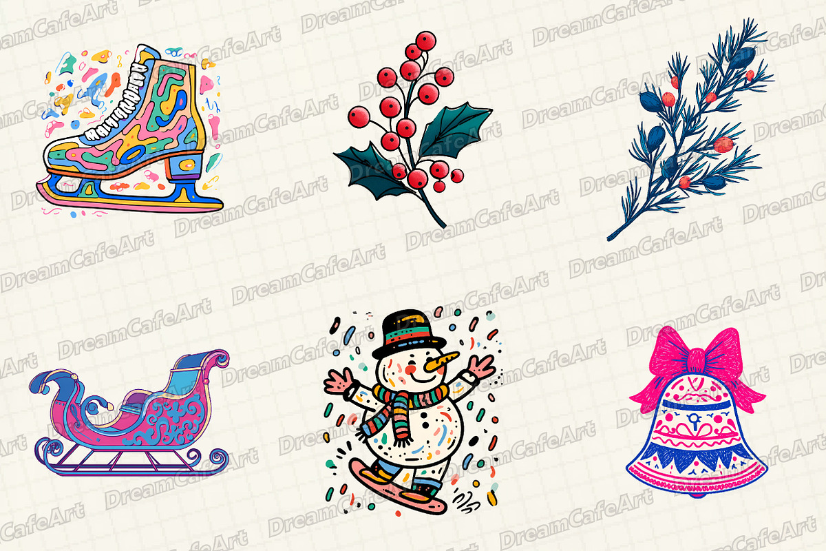 Groovy Retro  Christmas Clipart, an Illustration by DreamCafeArt (Photo 2 of 7)