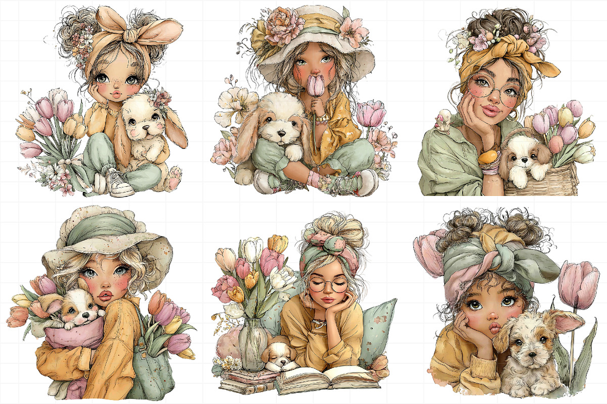 Whimsical Girl And Puppy Clipart, an Illustration by Daily.Designs (Photo 3 of 5)