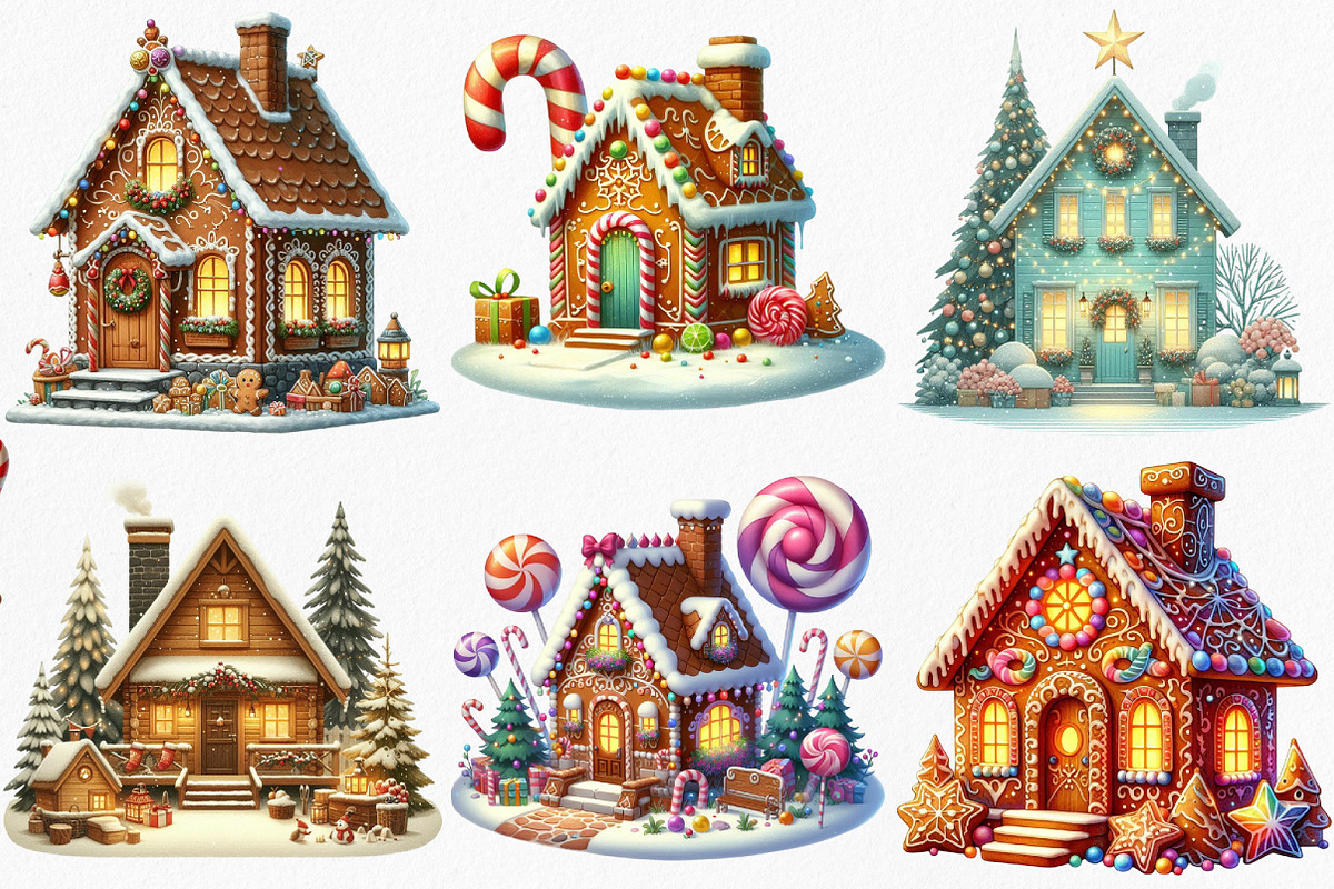 Watercolor Christmas House Clipart, an Illustration by Canvas Craft (Photo 3 of 7)