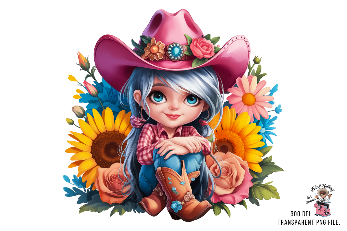 Cowgirl with Sunflowers PNG Clipart, a Graphic by Clipart Bloom (Photo 2 of 13)