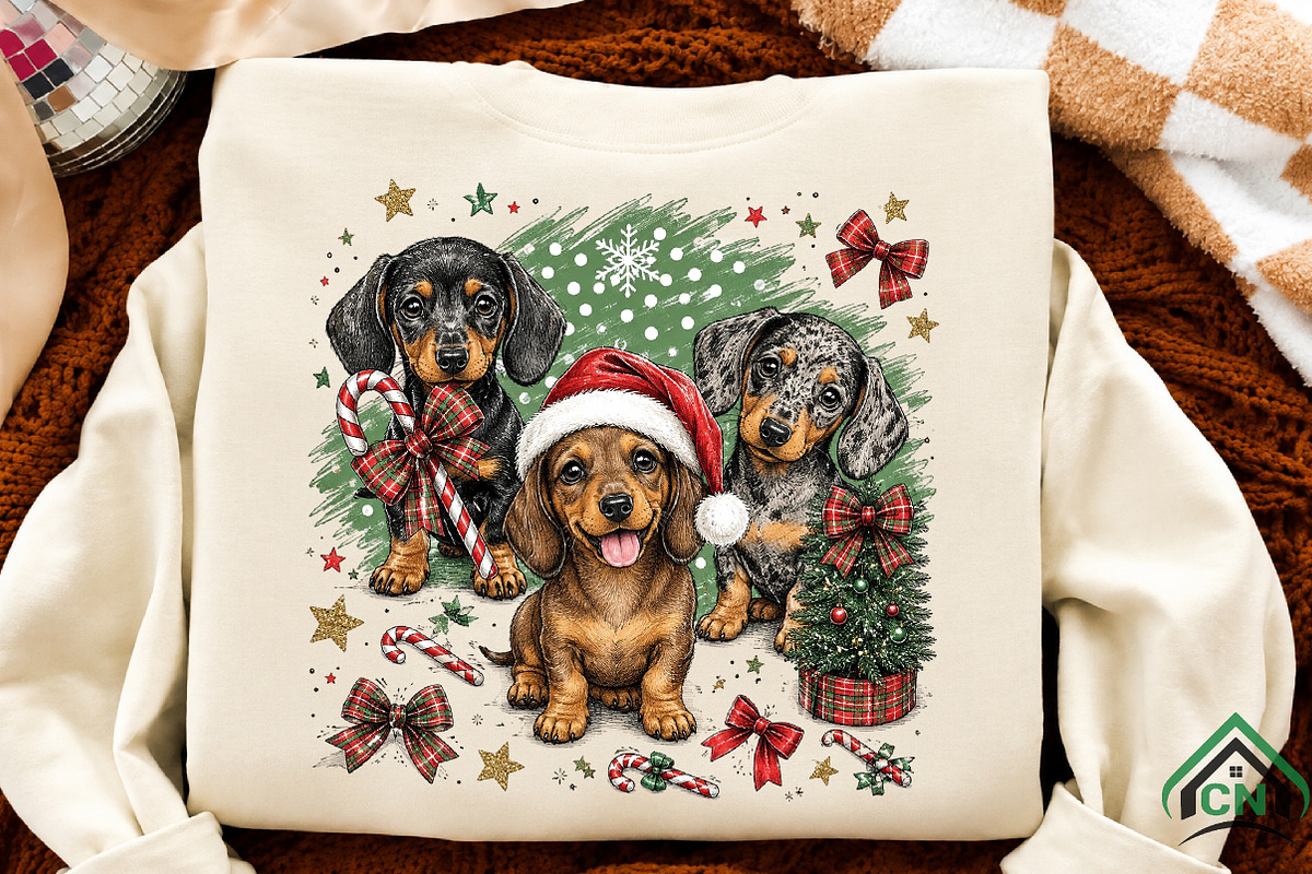 Festive Dachshunds Christmas PNG, a Seasonal Illustration by Craft Nest (Photo 2 of 6)