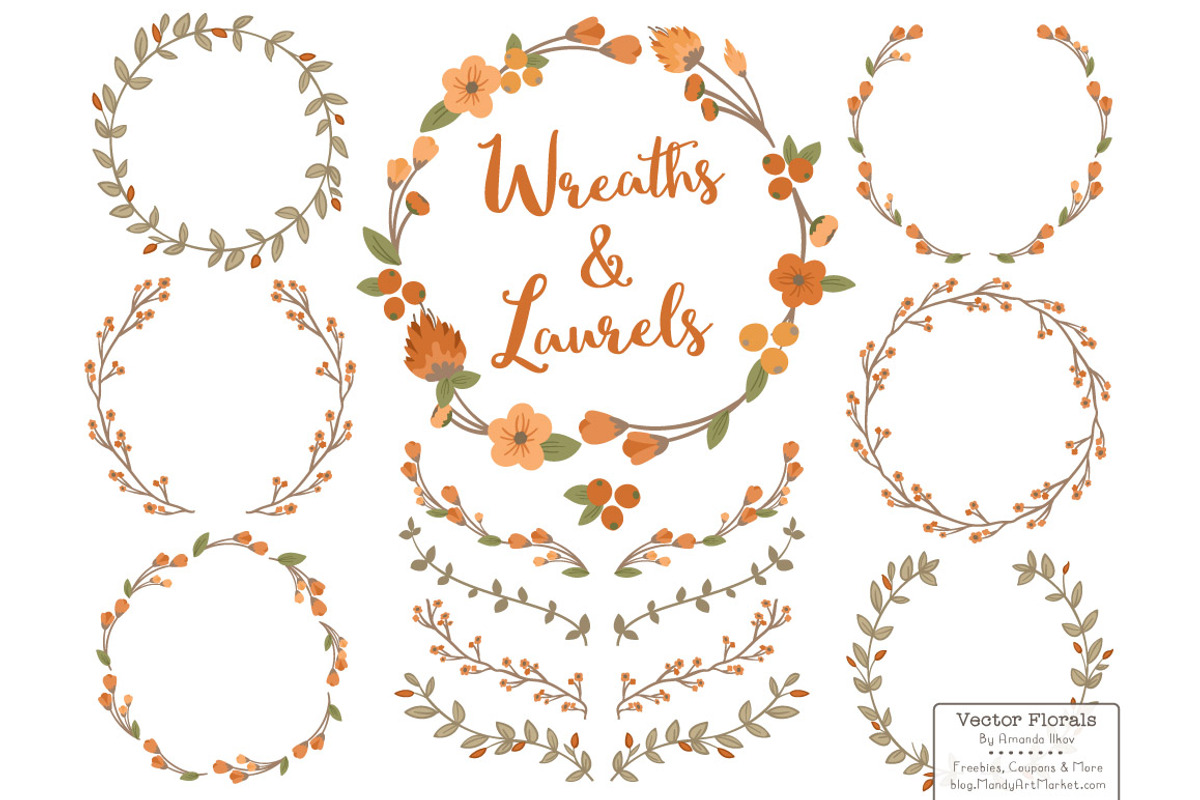 Pumpkin Vector Flower Wreaths, a Seasonal Illustration by Amanda Ilkov (Photo 1 of 3)