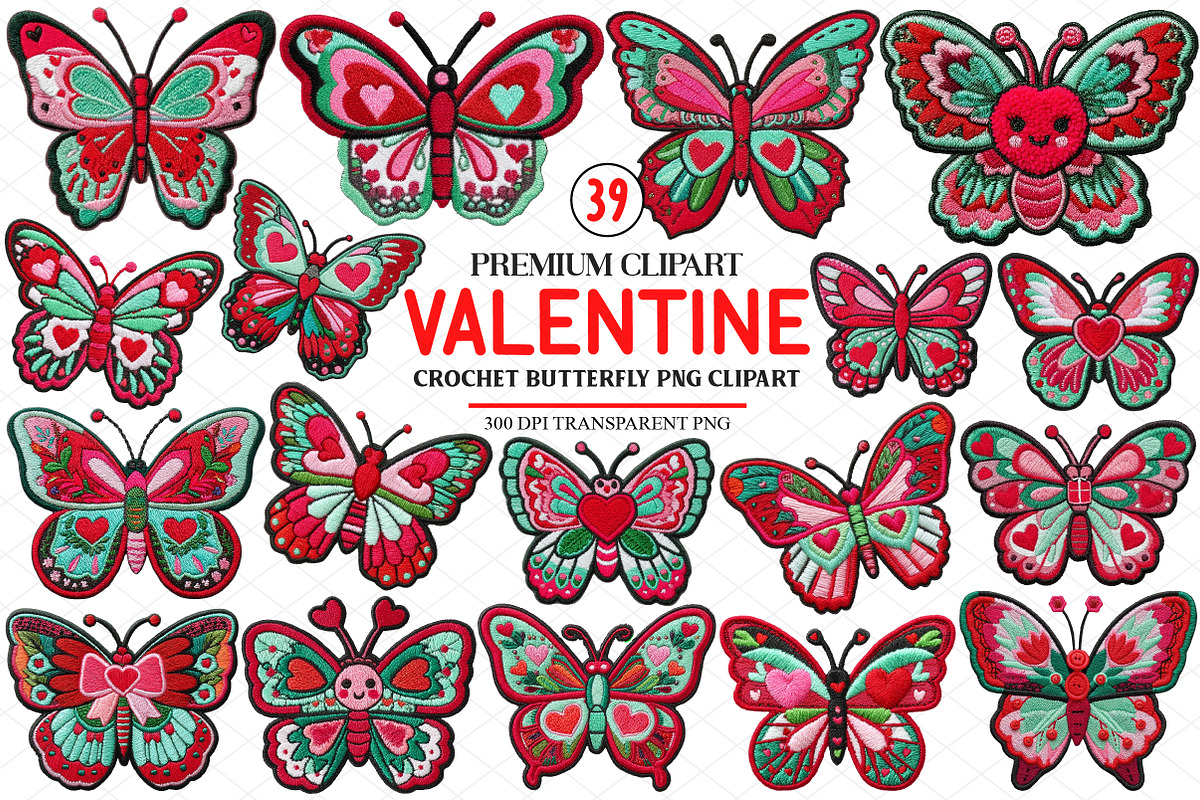 Crochet Valentines Butterfly Png Cli, an Illustration by cherrydesign (Photo 1 of 4)