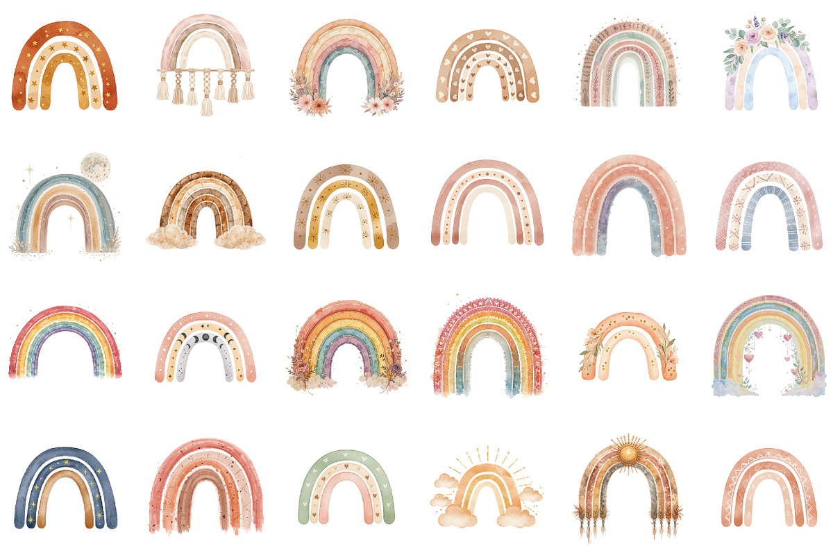 Watercolor Boho Rainbow Clipart Bund, an Illustration by Sublimation Artist (Photo 2 of 6)