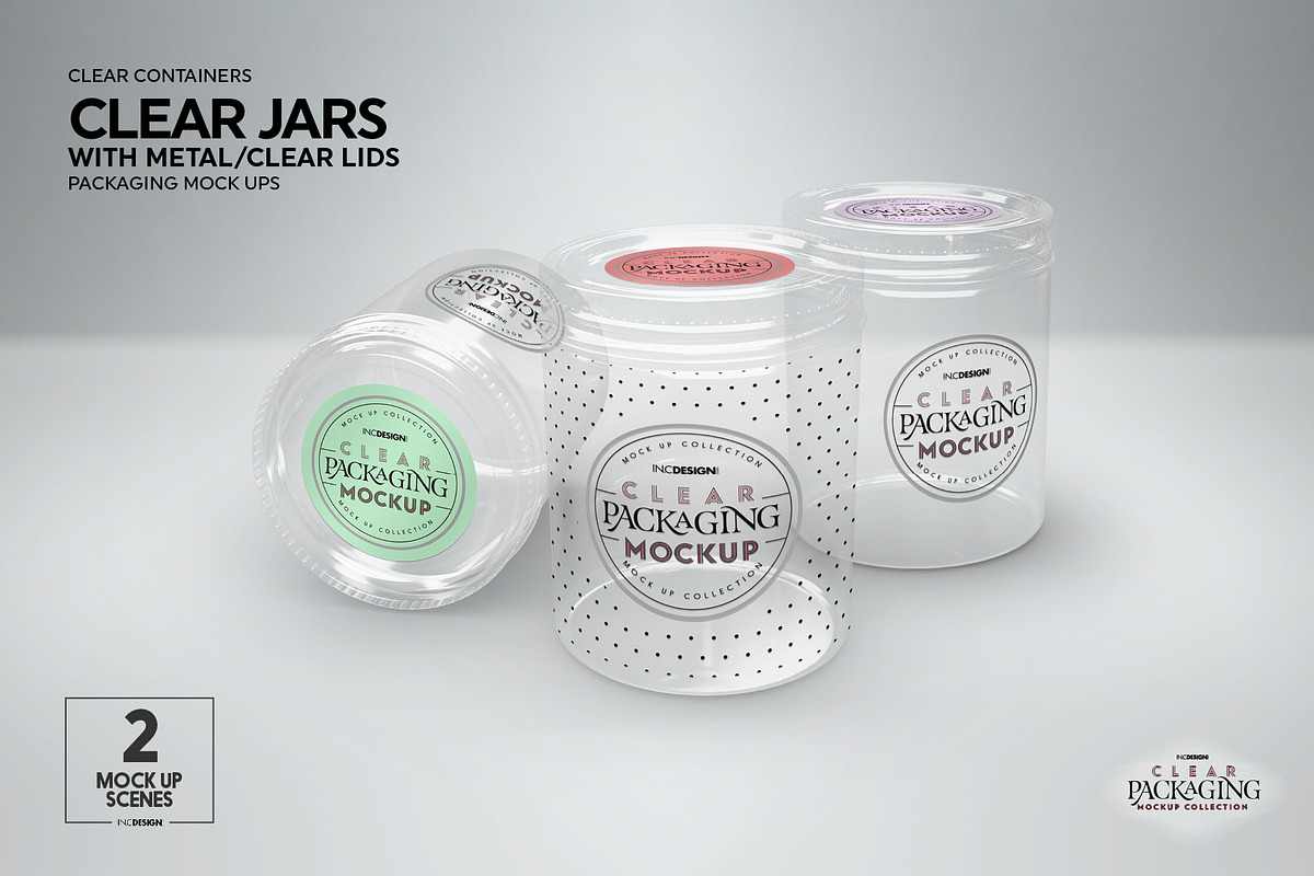 Jars with Metal /Clear Lids Mockup, a Packaging Mockup by INCDesign (Photo 8 of 13)