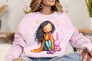 Quirky Girl With Teddy Bunny Clipart, an Illustration by Canvas Craft (Thumbnail 4 of 7)