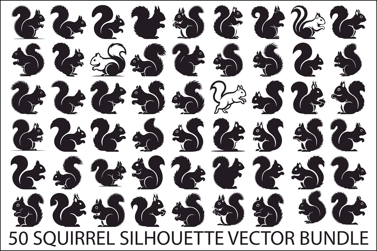 Squirrel Silhouette Vector Bundle, an Illustration by yasushie (Photo 1 of 48)
