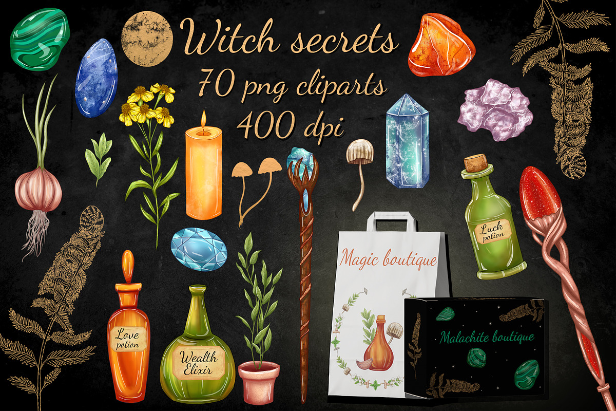 Witch secrets clipart set, an Education Illustration by Mrs.Swan_Design (Photo 1 of 8)
