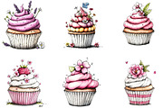 Watercolor Spring Cupcake Clipart, an Illustration by Designking (Thumbnail 3 of 5)