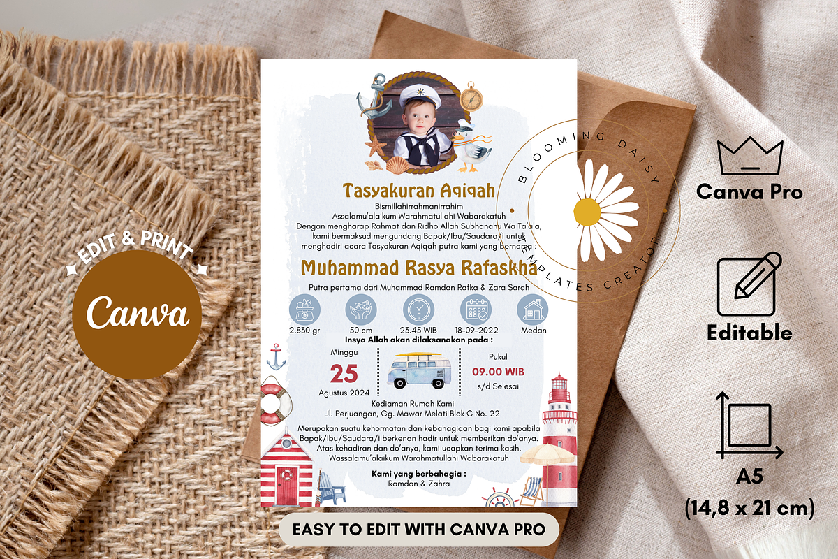Nautical Baby Shower Canva Template, an Invitation Template by Blooming Daisy (Photo 1 of 5)