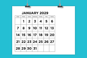 2029 Large Number 8.5x11 Calendar
