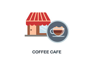 Coffee Cafe Flat Icon. Color Simple