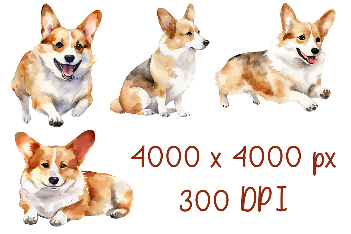Corgi Watercolor Clipart Bundle, an Animal Illustration by Pet Cave (Photo 3 of 3)
