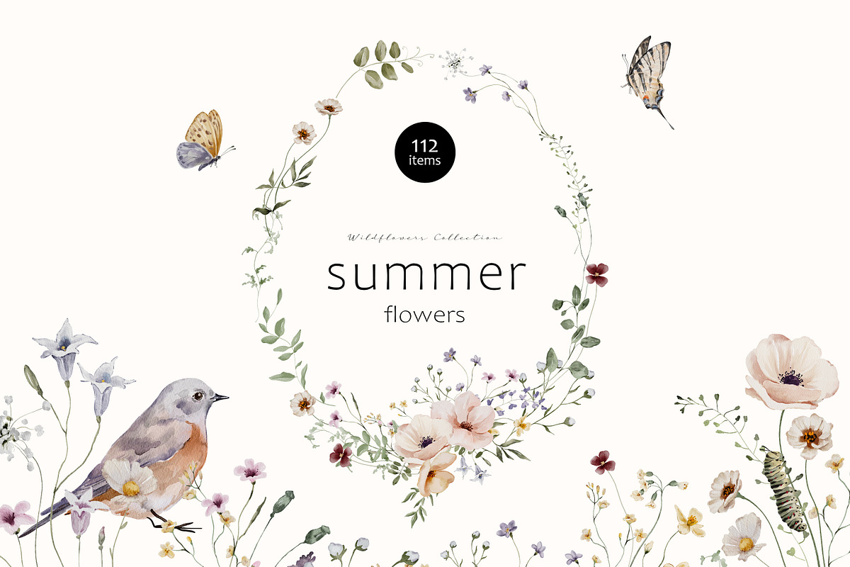 Summer Flowers Watercolor Set, a Decorative Illustration by Watercolor_Ma (Photo 1 of 7)