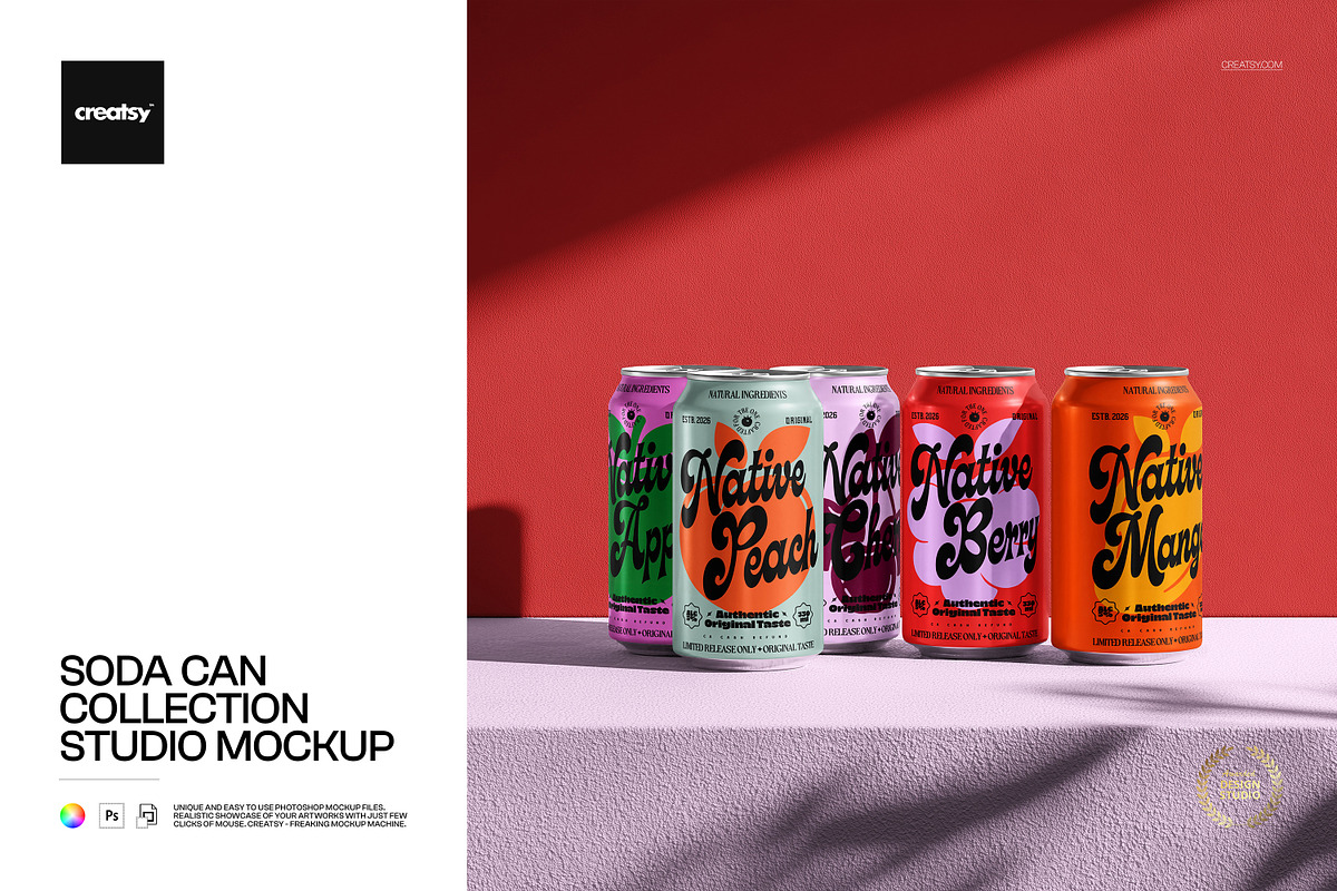 Soda Can Collection Studio Mockup, a Cups & Container Mockup by creatsy5 (Photo 1 of 5)
