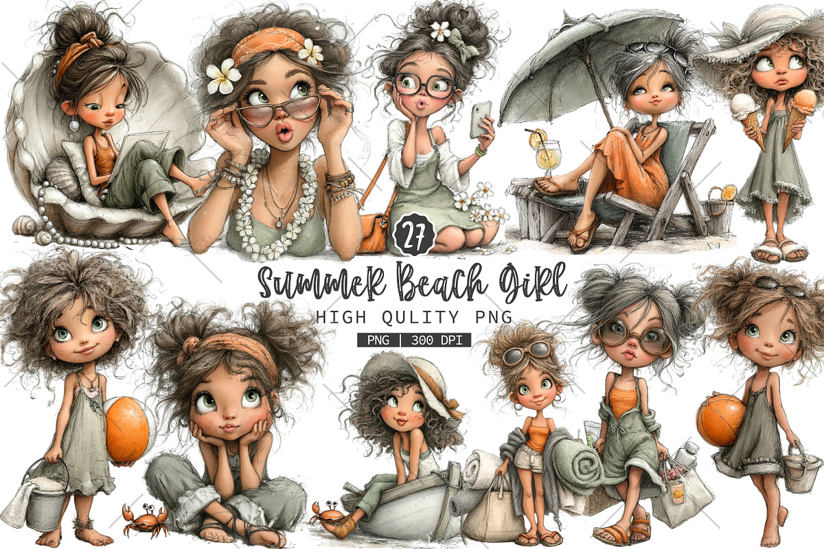 Summer Beach Girl Clipart, a Seasonal Illustration by OK Design (Photo 1 of 6)