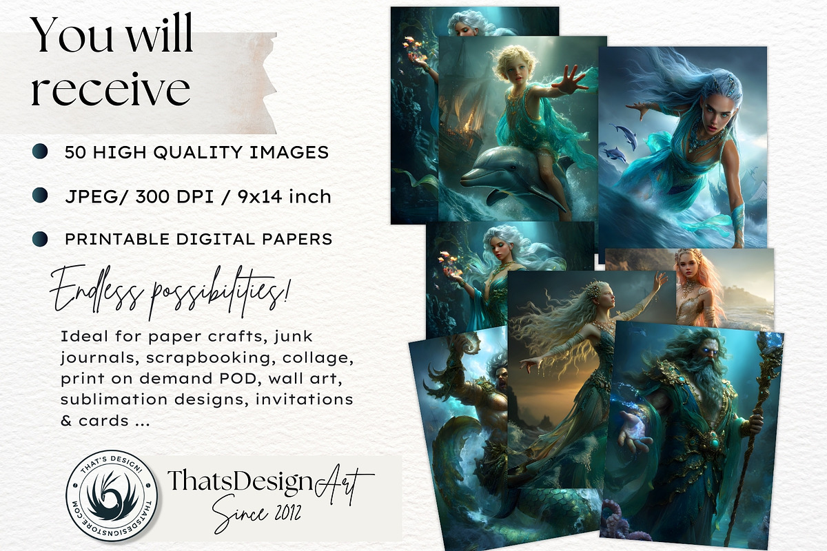 Greek Sea Gods Digital Papers, a Person Illustration by ThatsDesignArt (Photo 2 of 10)