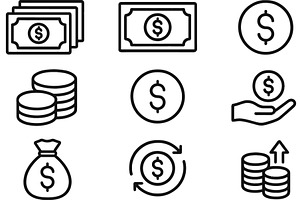 Line icons depicting various money, a Finance Illustration by ZinetroN