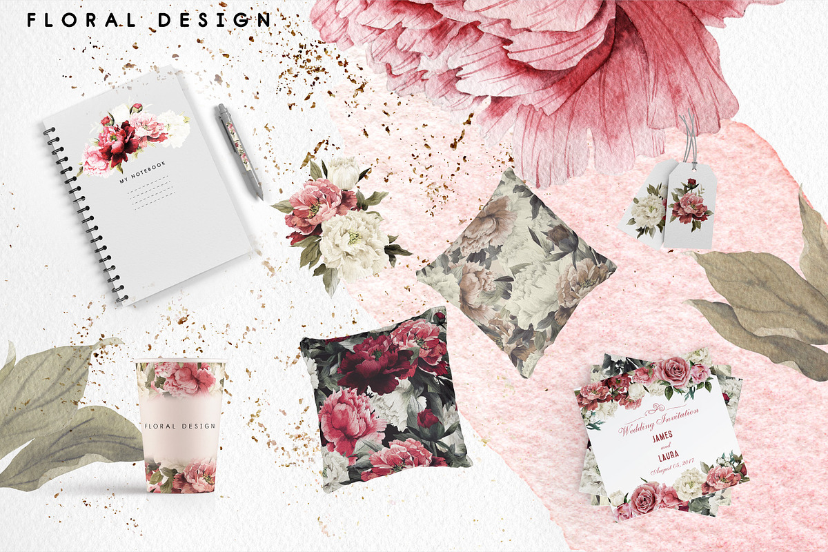 VINTAGE PEONY, flower clipart, a Decorative Illustration by ollalya (Photo 6 of 11)
