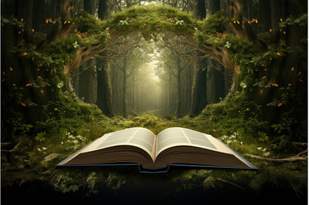Mysterious Open magic book forest, a School & Education Photo by Ylivdesign